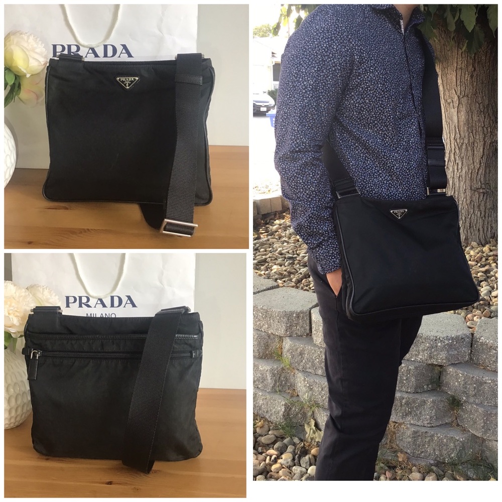 🛍 Authentic PRADA Black Nylon Messenger Bag